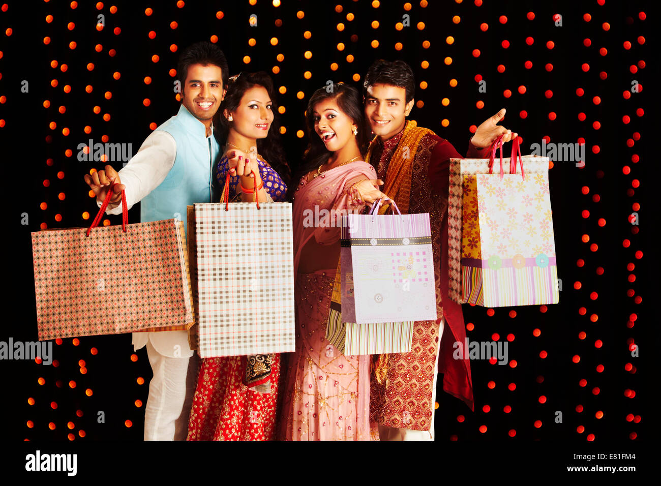 indian friends diwali Festival Shopping Stock Photo