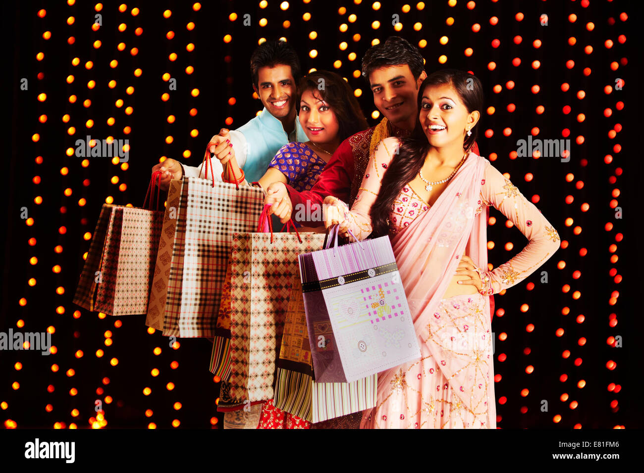 indian friends diwali Festival Shopping Stock Photo
