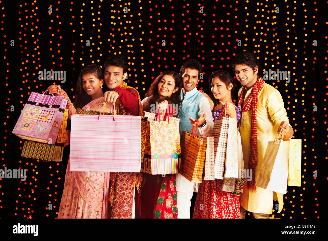 indian friends diwali Festival Shopping Stock Photo