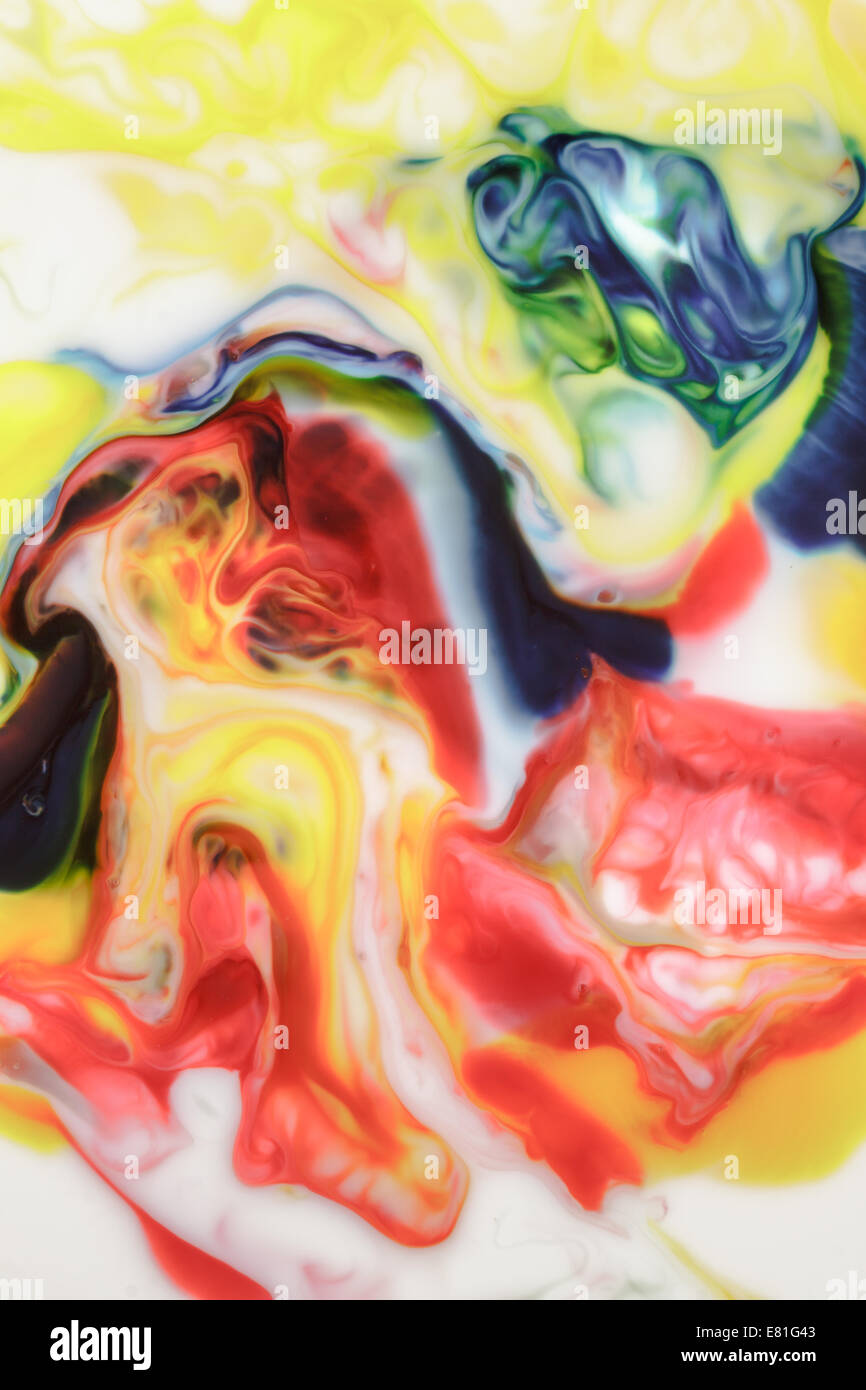 food coloring on milk abstract background Stock Photo