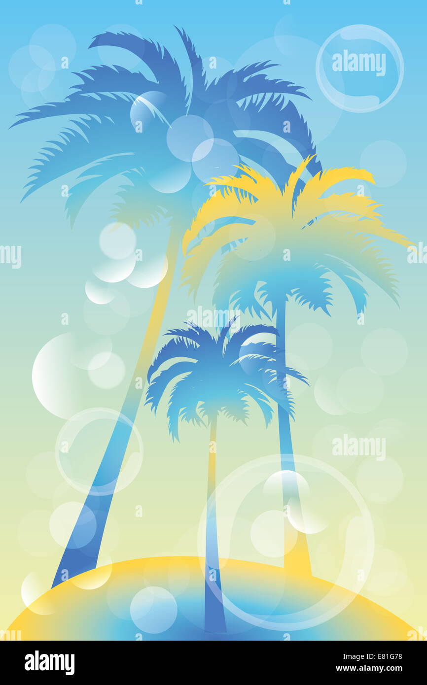 Tropical island - illustration with palm trees and bubbles Stock Photo ...