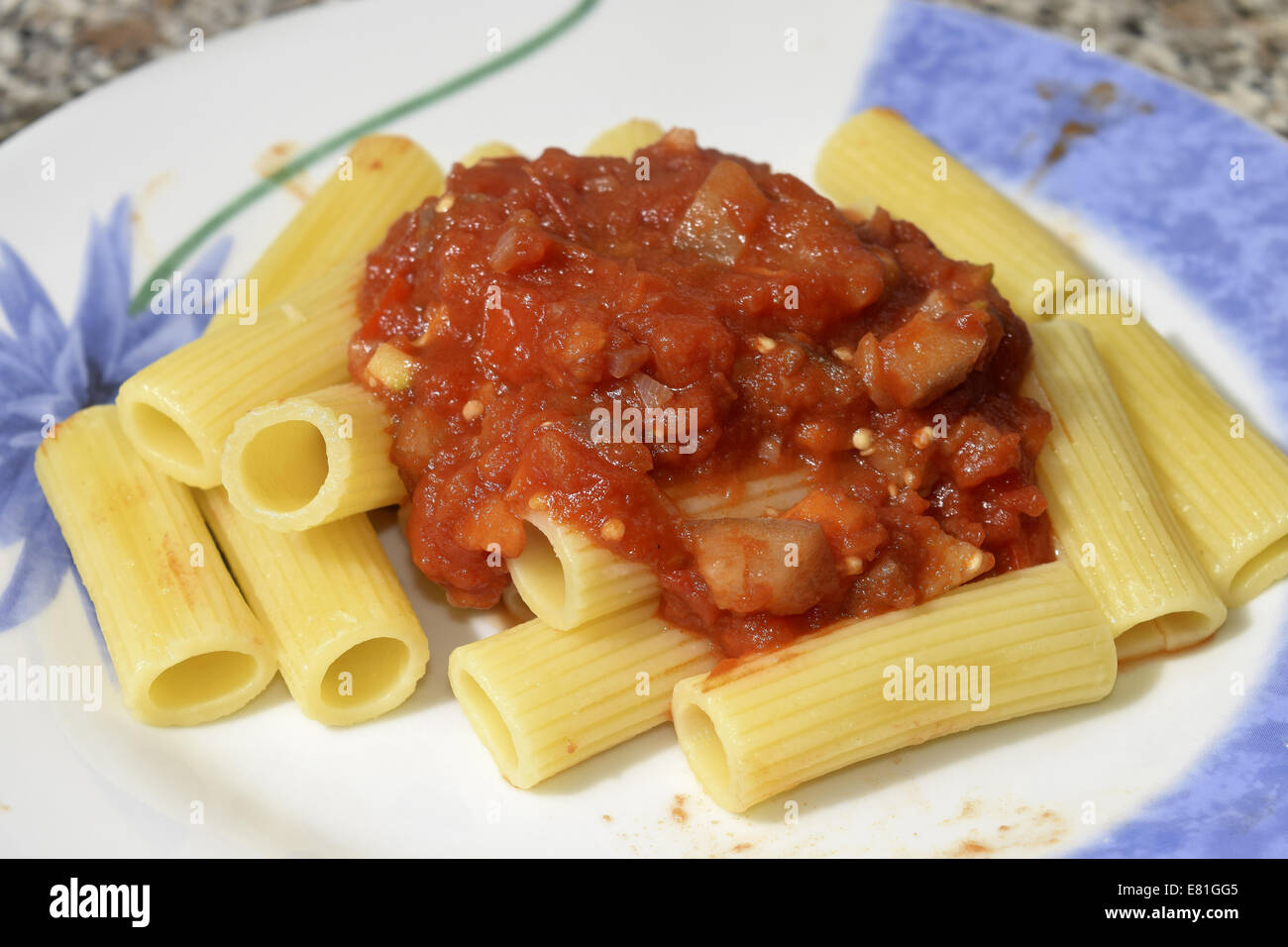 Italian recipes: rigatoni with vegetable sauce Stock Photo