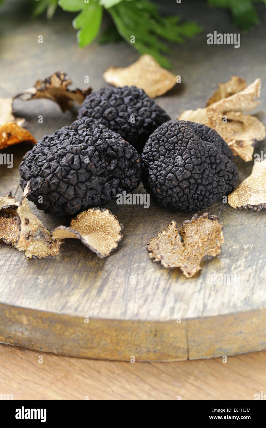 expensive rare black truffle mushroom - gourmet vegetable Stock Photo