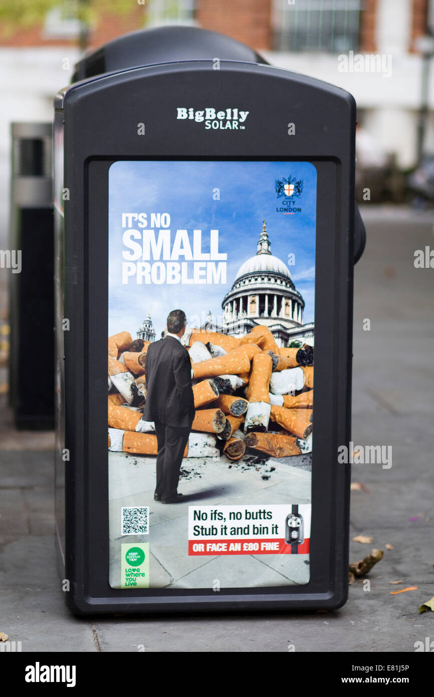 Poster advertising 'It's no Small problem' Campaign on the side of a Rubbish Bin In London England Stock Photo