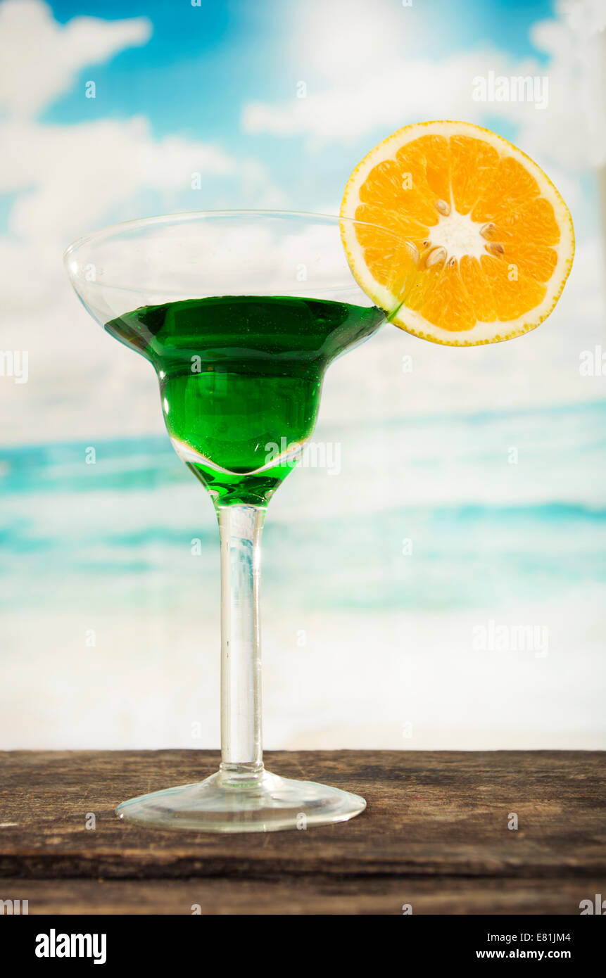 fruity cocktails in the beach Stock Photo