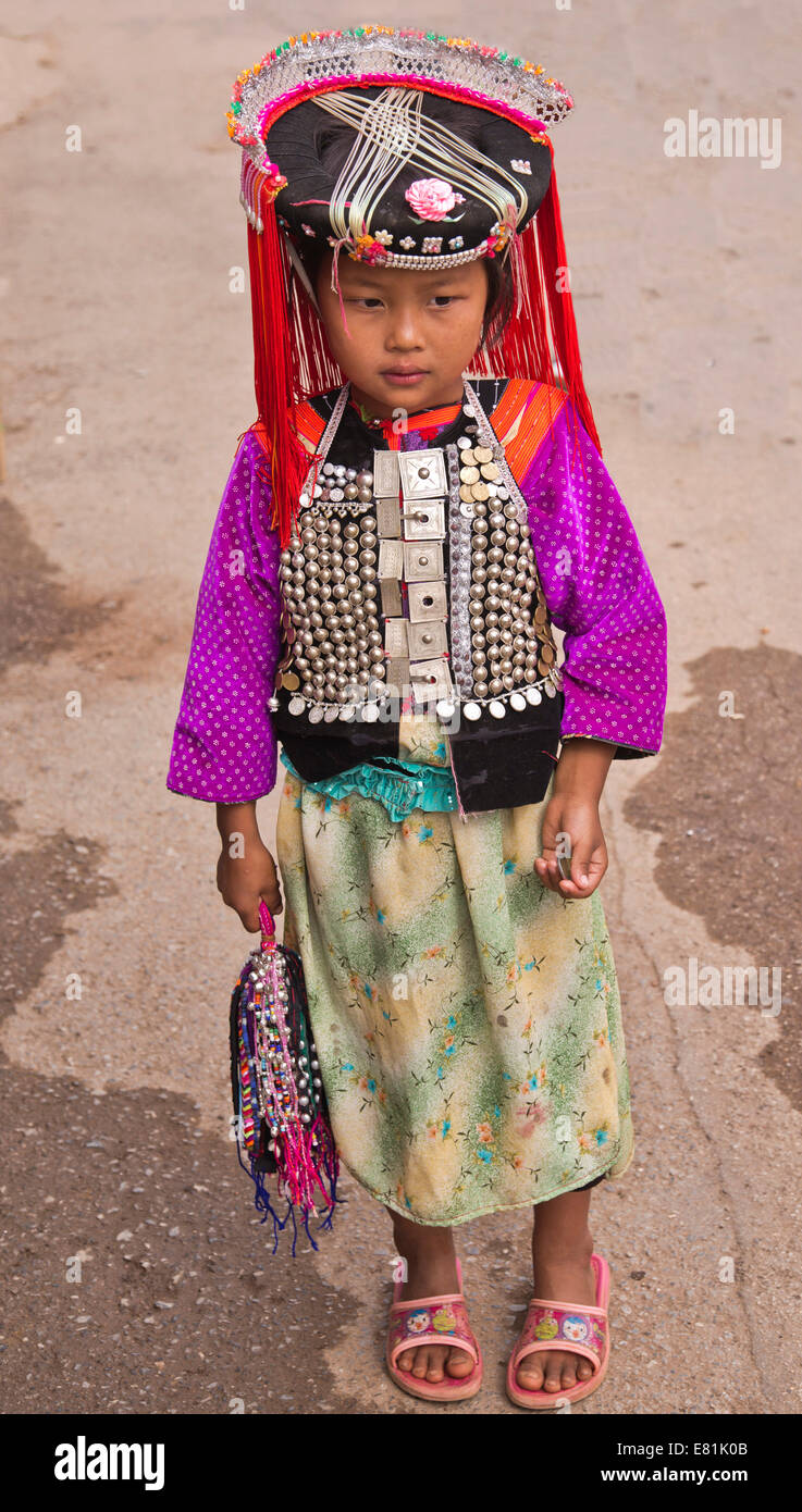 Girl of the Lisu ethnic group, one of the 55 officially recognized minorities of the People's Republic of China, Mae Ai Stock Photo