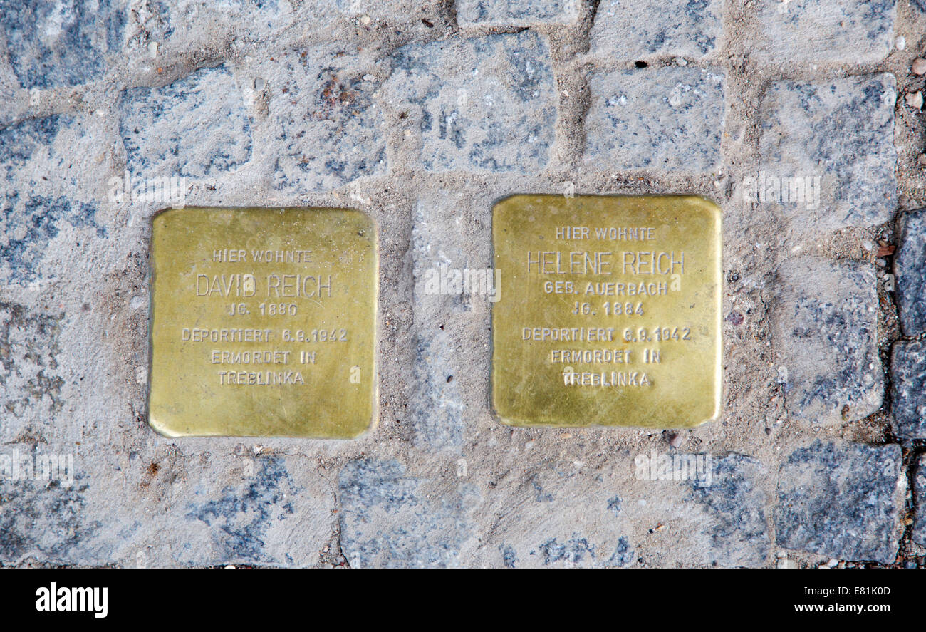 Stumbling blocks for the parents of Marcel Reich Ranicki, Berlin, Germany Stock Photo