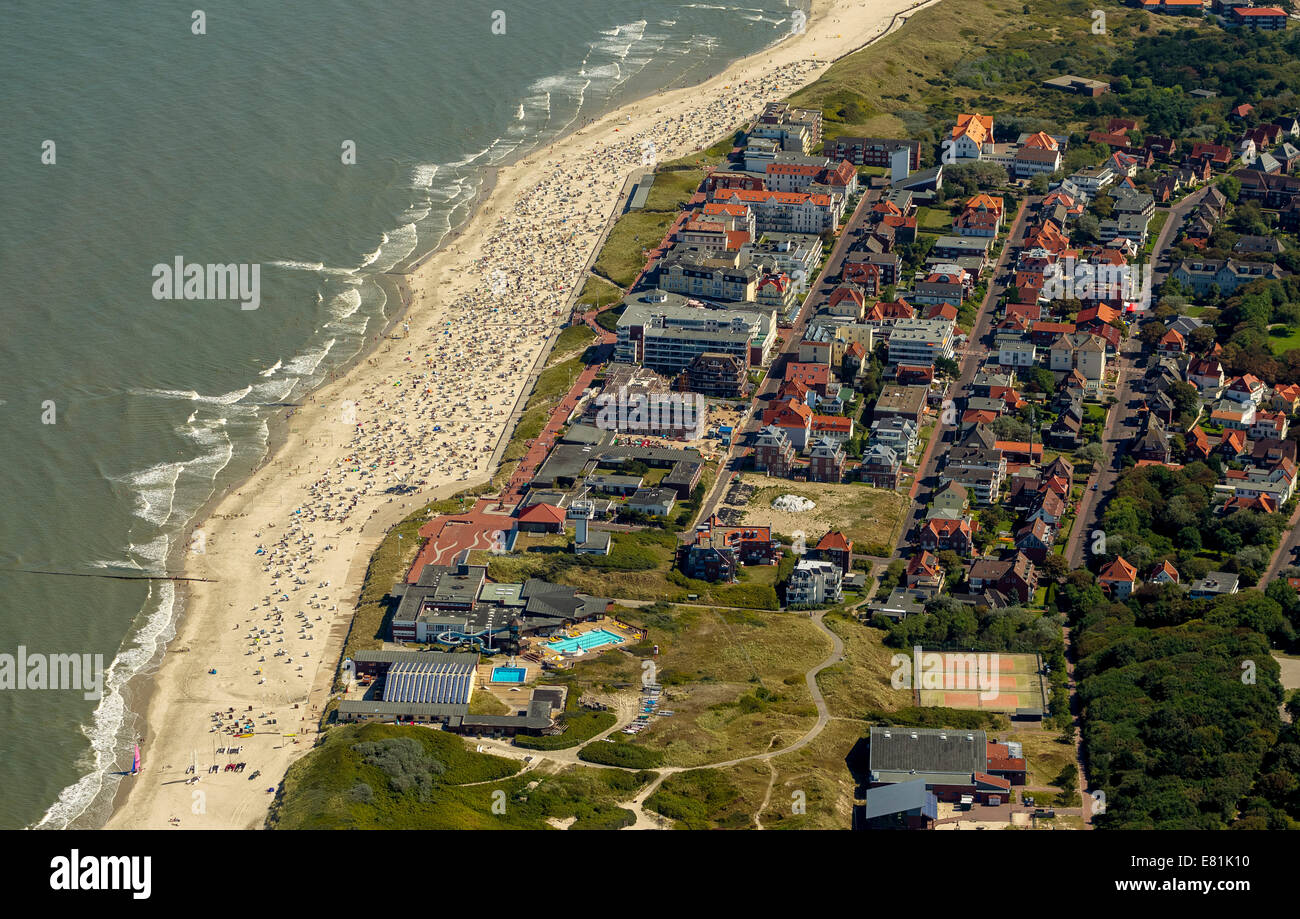 Aerial view, beach, Wangerooge, East Frisian Islands, East Frisia, Lower Saxony, Germany Stock Photo