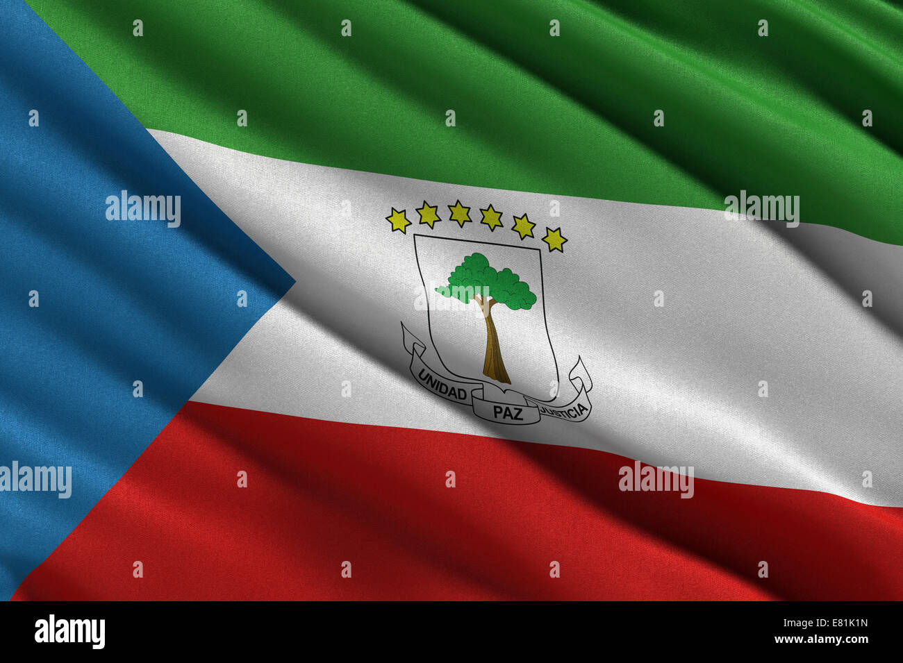 Flag of Equatorial Guinea waving in the wind Stock Photo