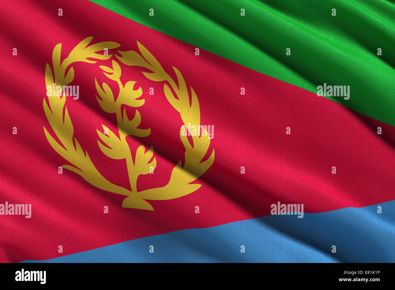 Flag of Eritrea waving in the wind Stock Photo
