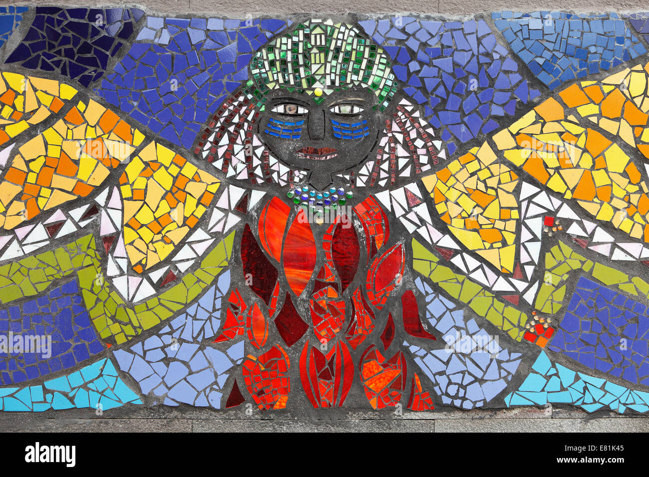 Mosaic of an angel on a wall, street art, Cuenca, Azuay Province