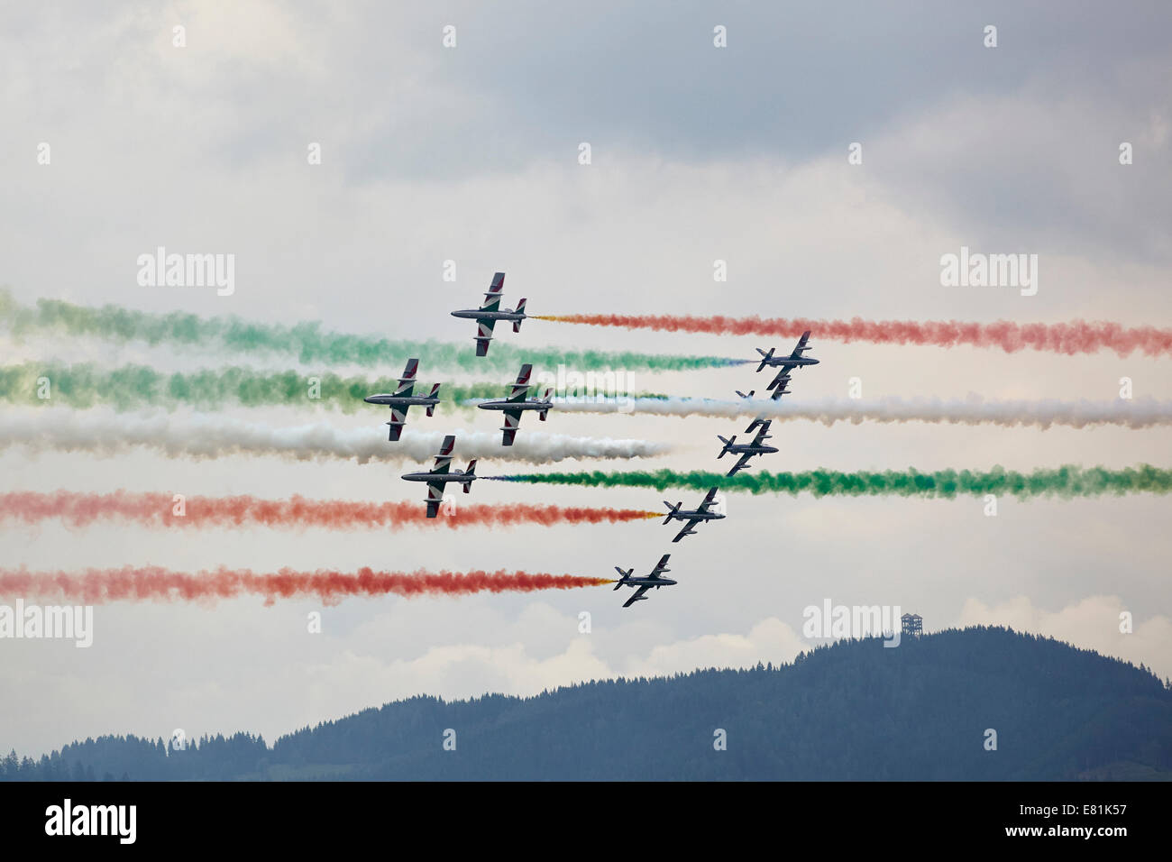 Frecce Tricolori, aerobatic demonstration team, airshow Airpower 2013, Zeltweg, Styria, Austria Stock Photo