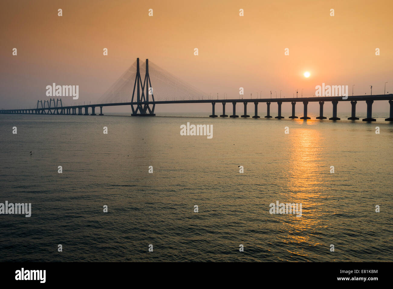 Bandra–Worli Sea Link, or Rajiv Gandhi Sea Link, Mahim Bay, Mumbai, Maharashtra, India Stock Photo