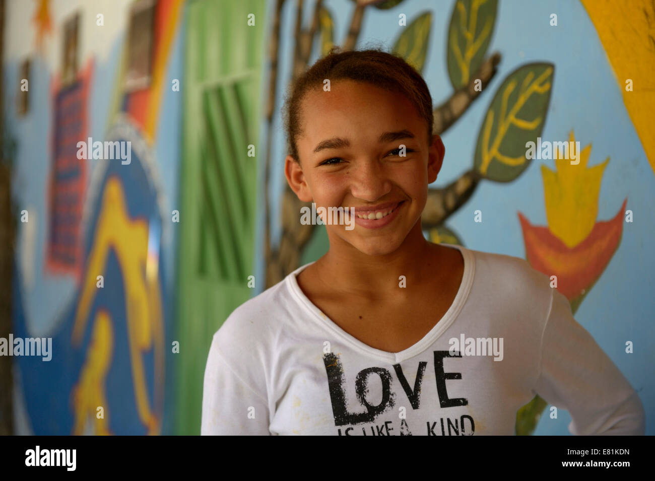 Smiling teenage girl, Ponta da Serra, Crato, State of Ceará, Brazil Stock Photo