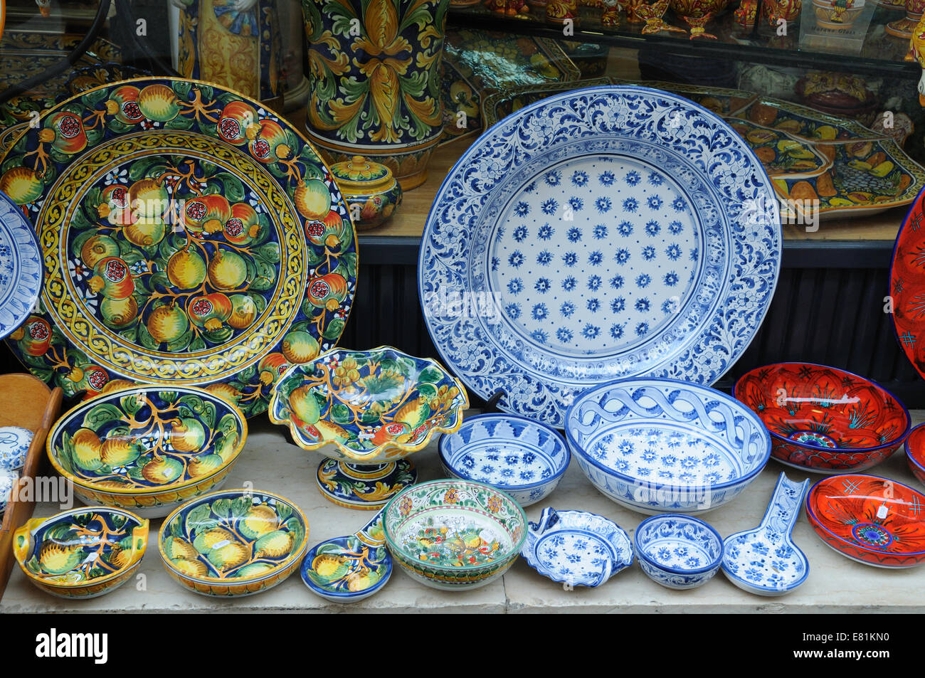 Typical painted Sicilian pottery outside a gallery in Taormina Sicily Italy Stock Photo Alamy