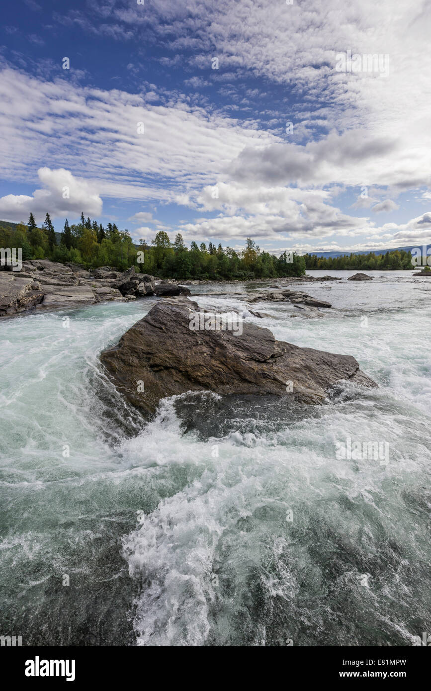 Rapids of the Kamajokk River, Prinskullen, Kvikkjokk, Norrbotten County, Sweden Stock Photo