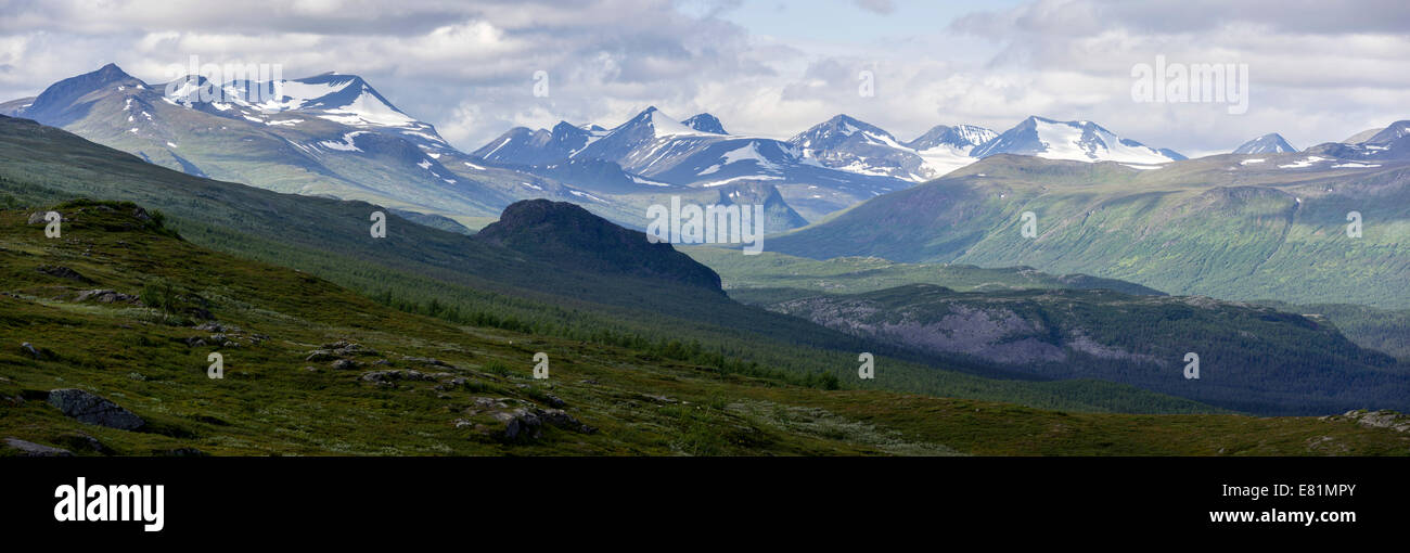 Panoramic view from Prinskullen mountain, Kvikkjokk, Norrbotten County, Sweden Stock Photo