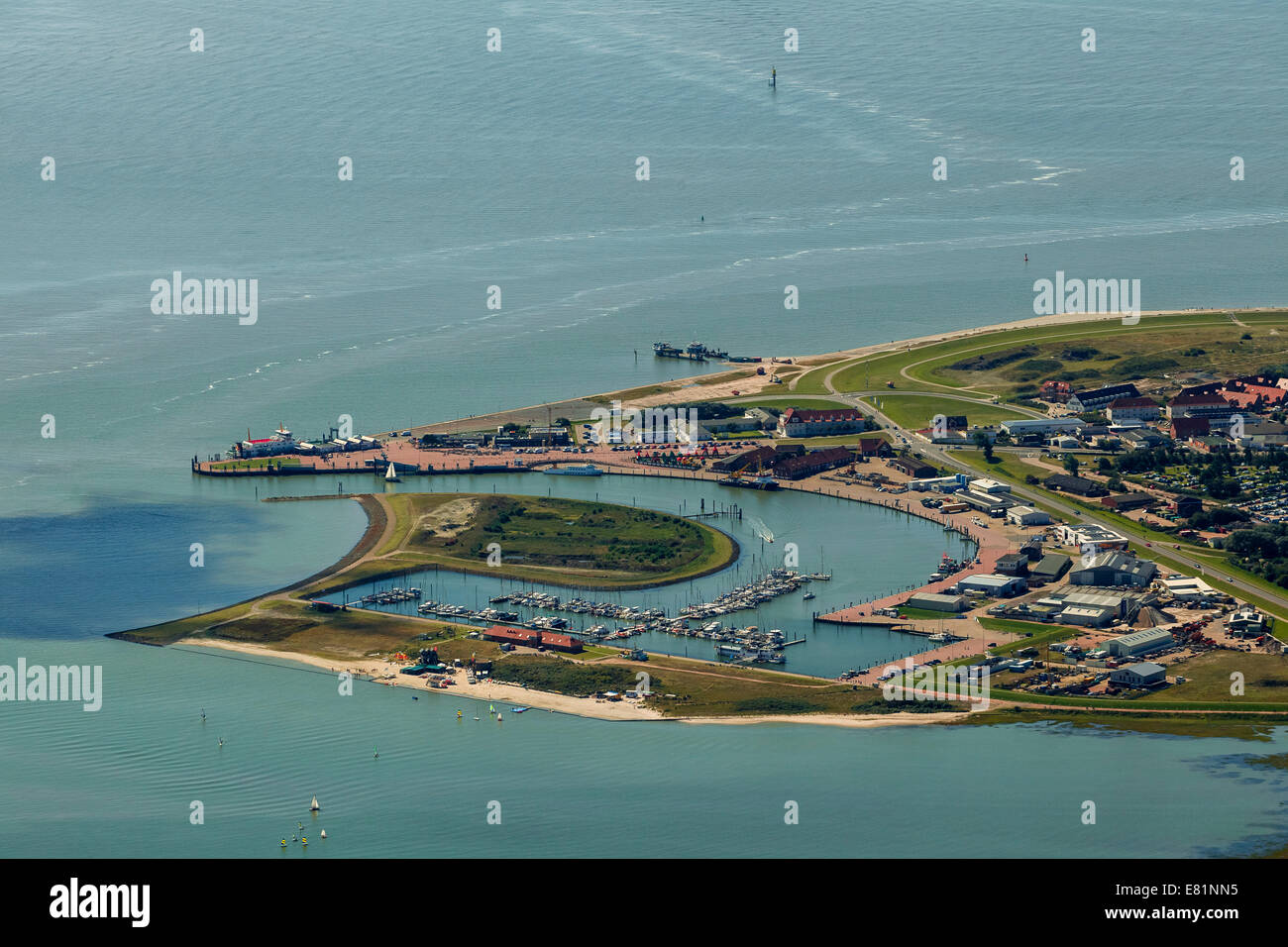 Aerial view, harbour of Norderney with ferry pier, Wadden Sea, Norderney, island in the North Sea, East Frisian Islands Stock Photo