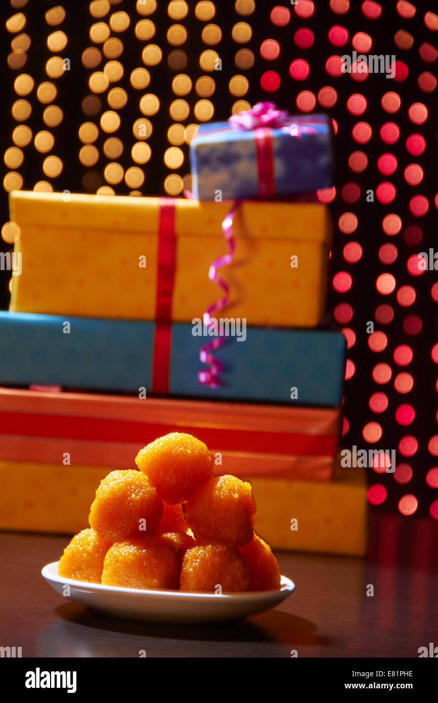 indian Festival Diwali Sweets with gift Stock Photo Alamy