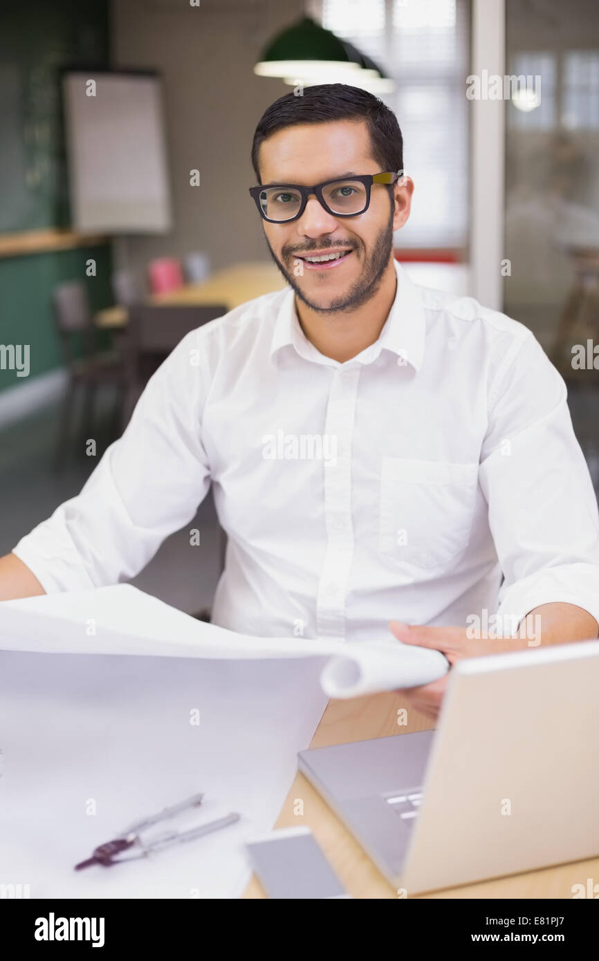 Casual Architect Studying His Blueprints Stock Photo Alamy