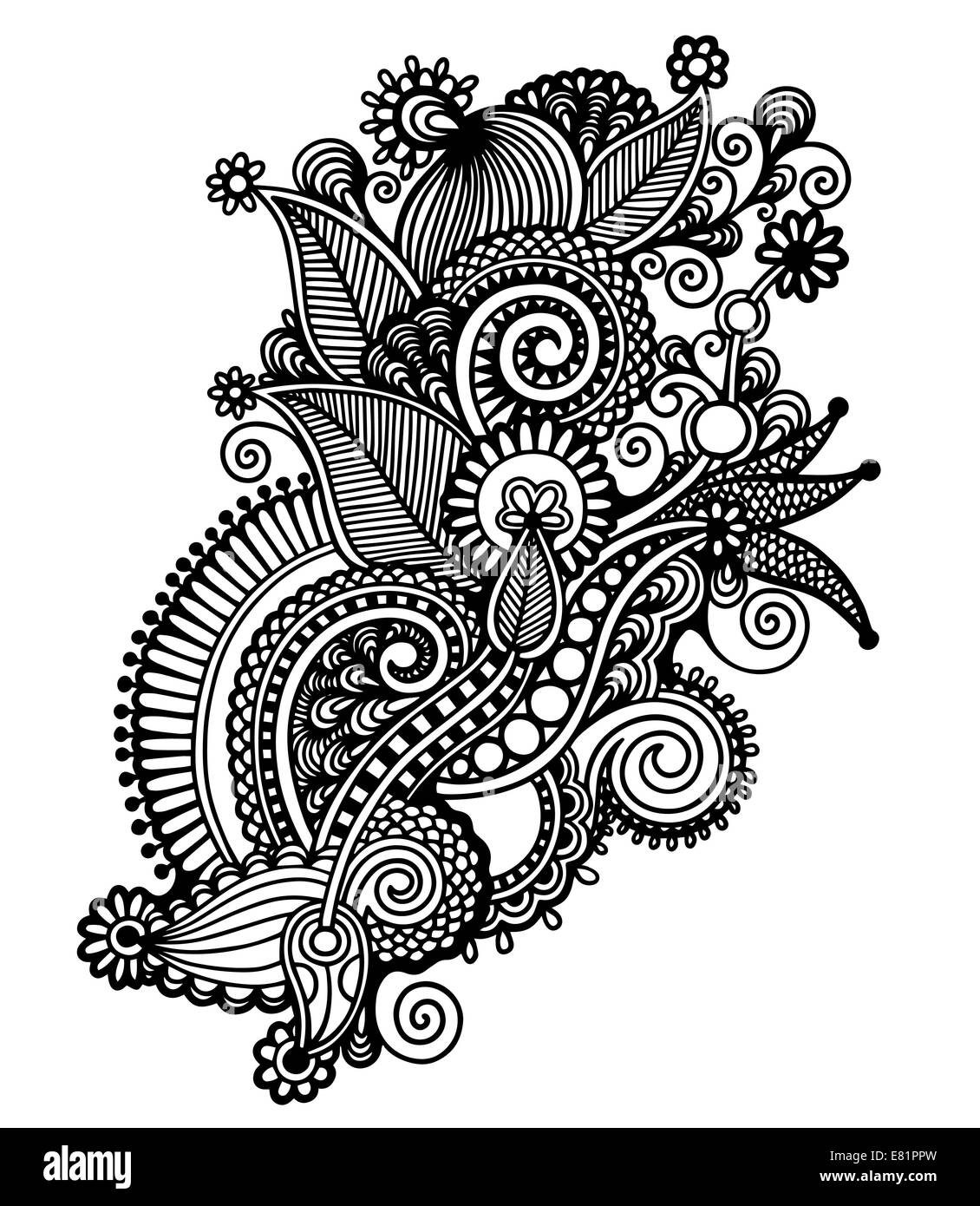 Hand draw black and white line art ornate flower design Stock Photo - Alamy