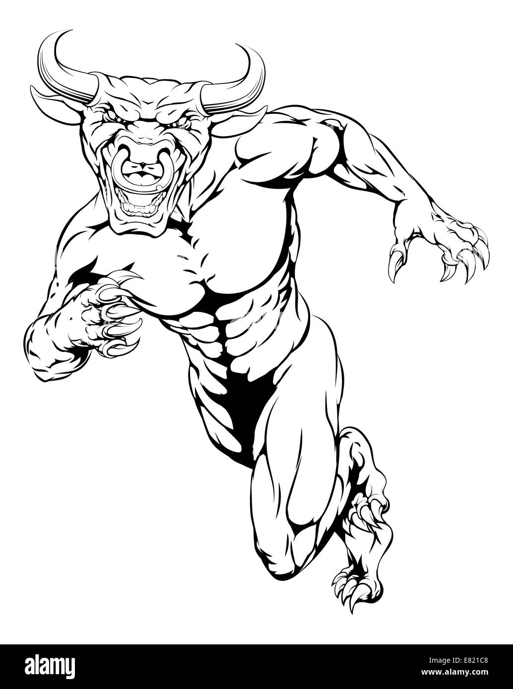 Charging Bull mascot illustration of a bull animal sports mascot or character sprinting Stock Photo