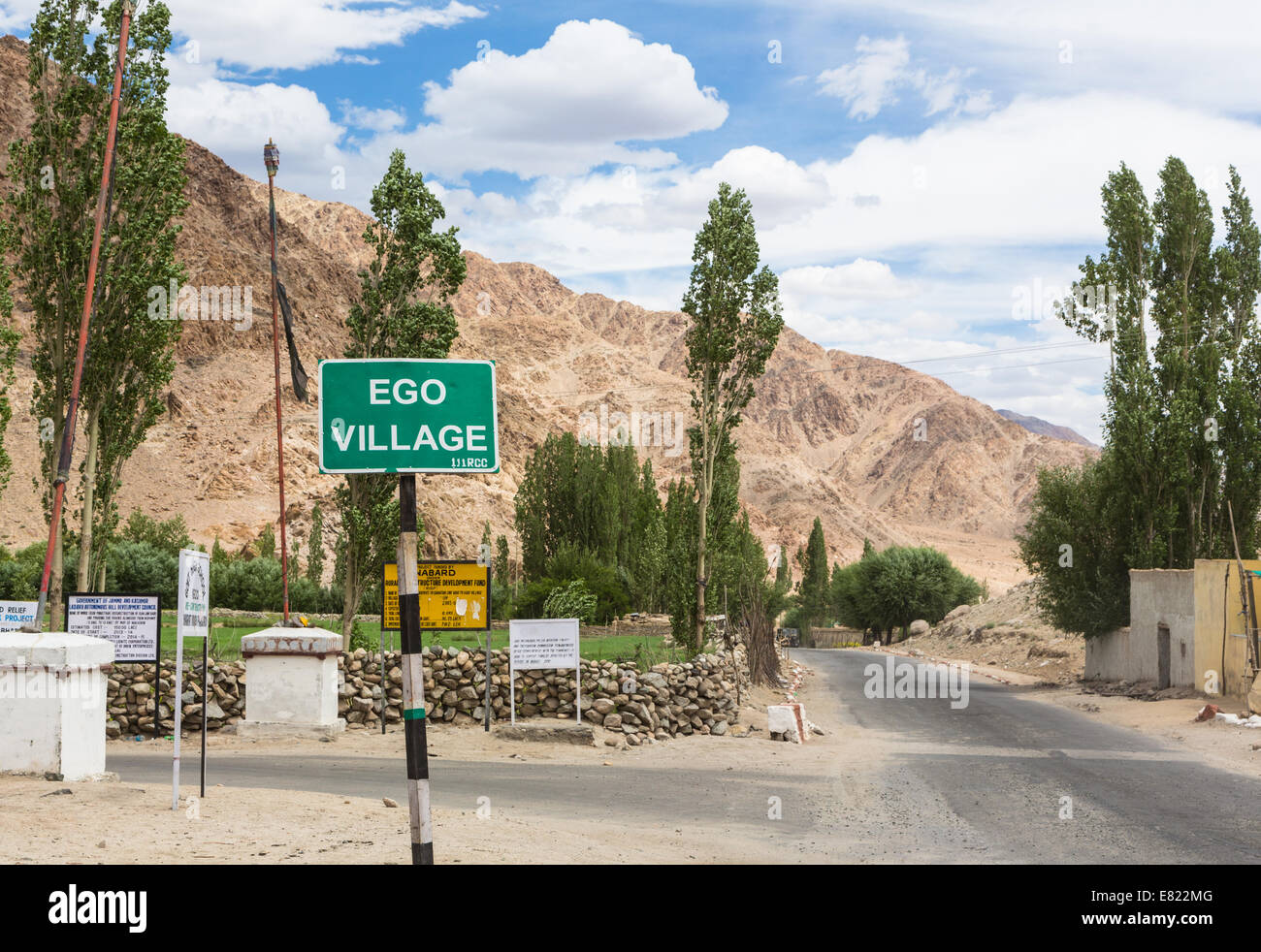Ego village sign in Ladakh, India Stock Photo