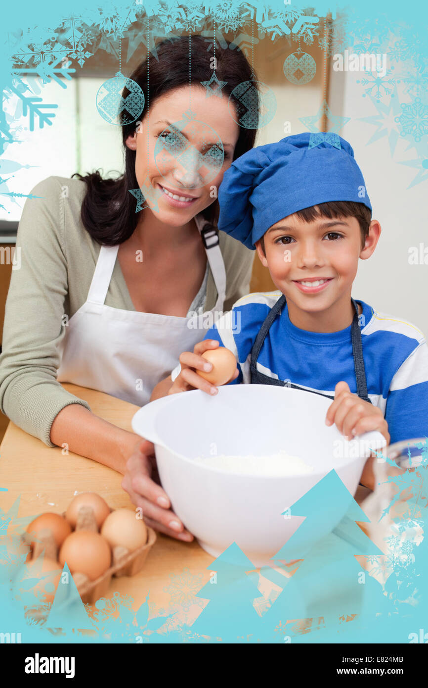 Son and mother baking cake Stock Photo