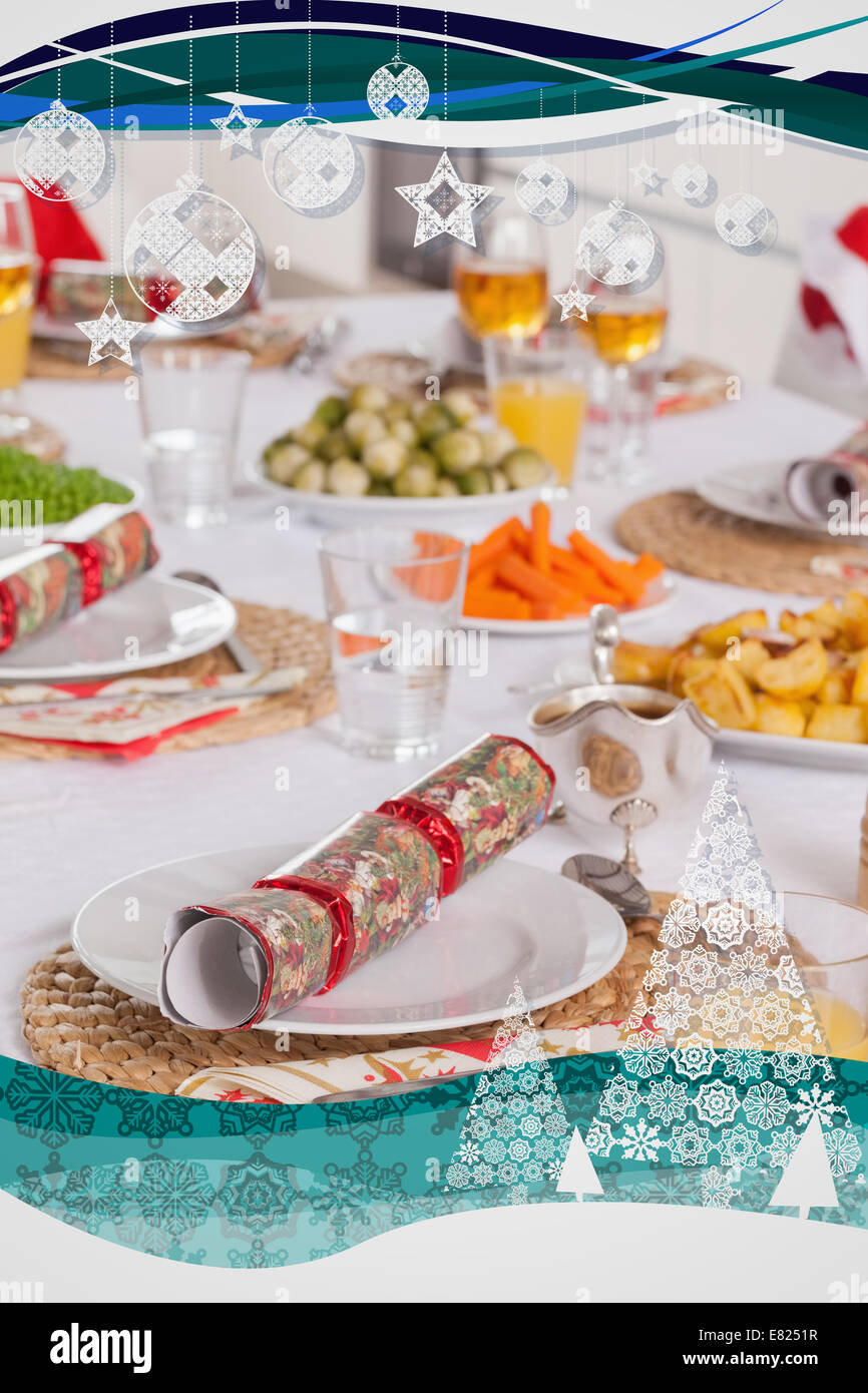 Christmas dinner table with food Stock Photo