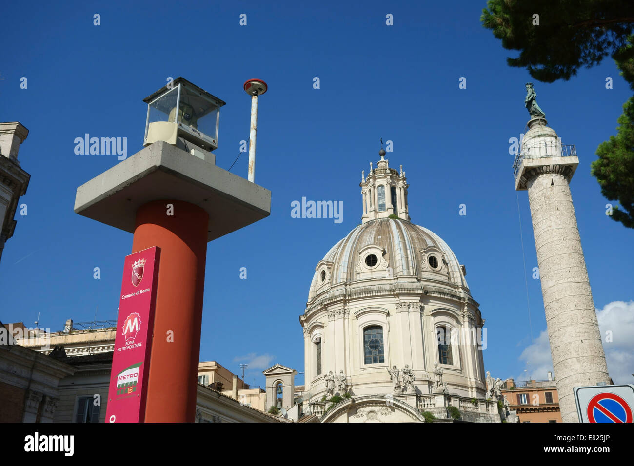 Geomatic Monitoring of monuments on Piazza Venezia Trajan's Column and SS Nome di Maria church Rome Italy Stock Photo