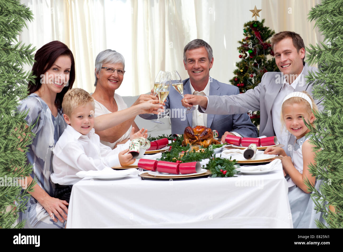 Family grandparents enjoying christmas meal hires stock photography