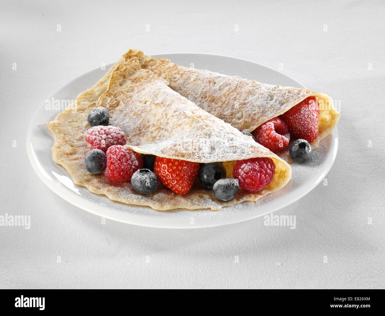 Crepes with fruit American breakfast Stock Photo