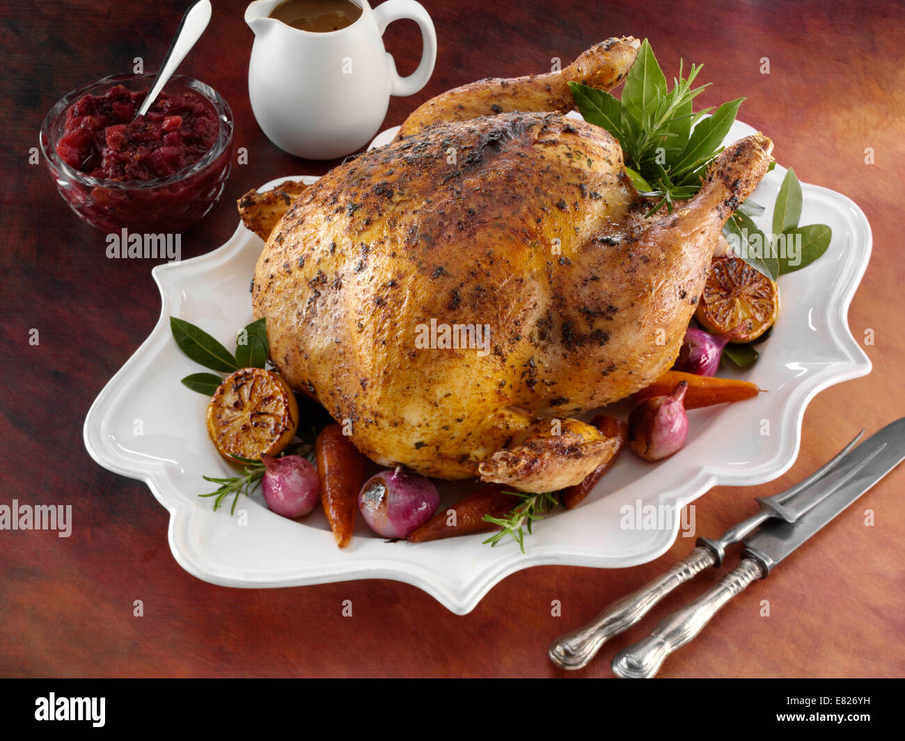 Brined turkey with fine herb butter Stock Photo