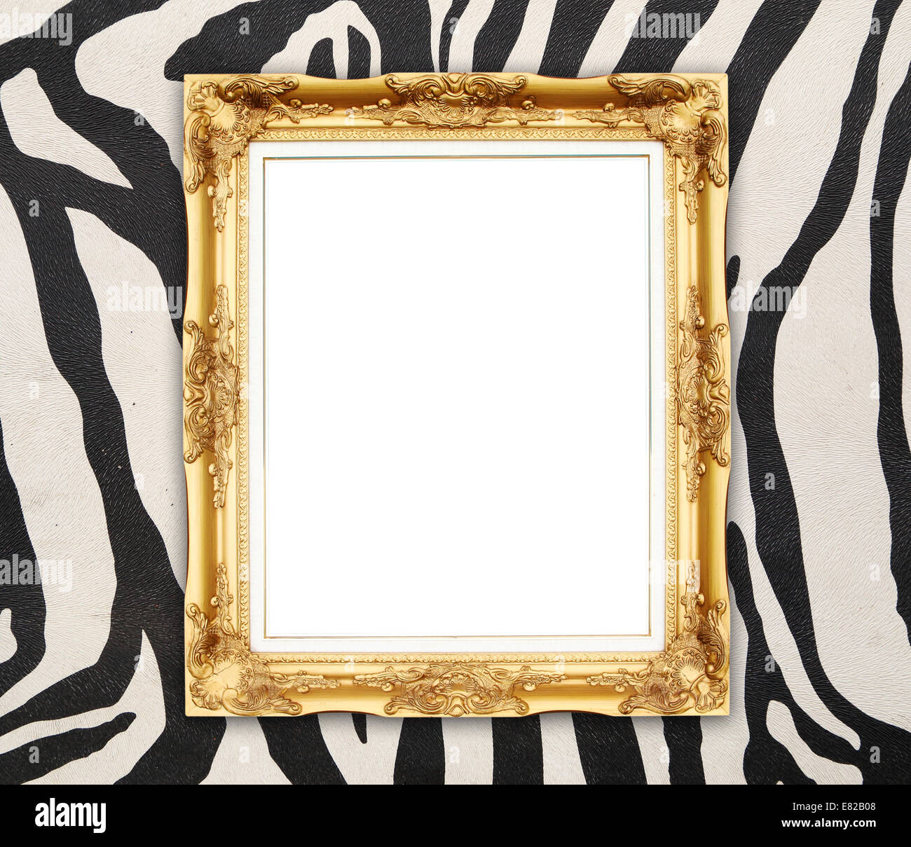 blank golden frame with zebra texture background Stock Photo - Alamy