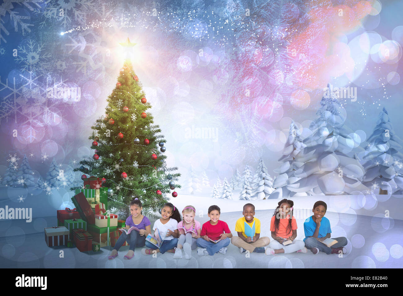 Composite image of cute children smiling at camera Stock Photo - Alamy