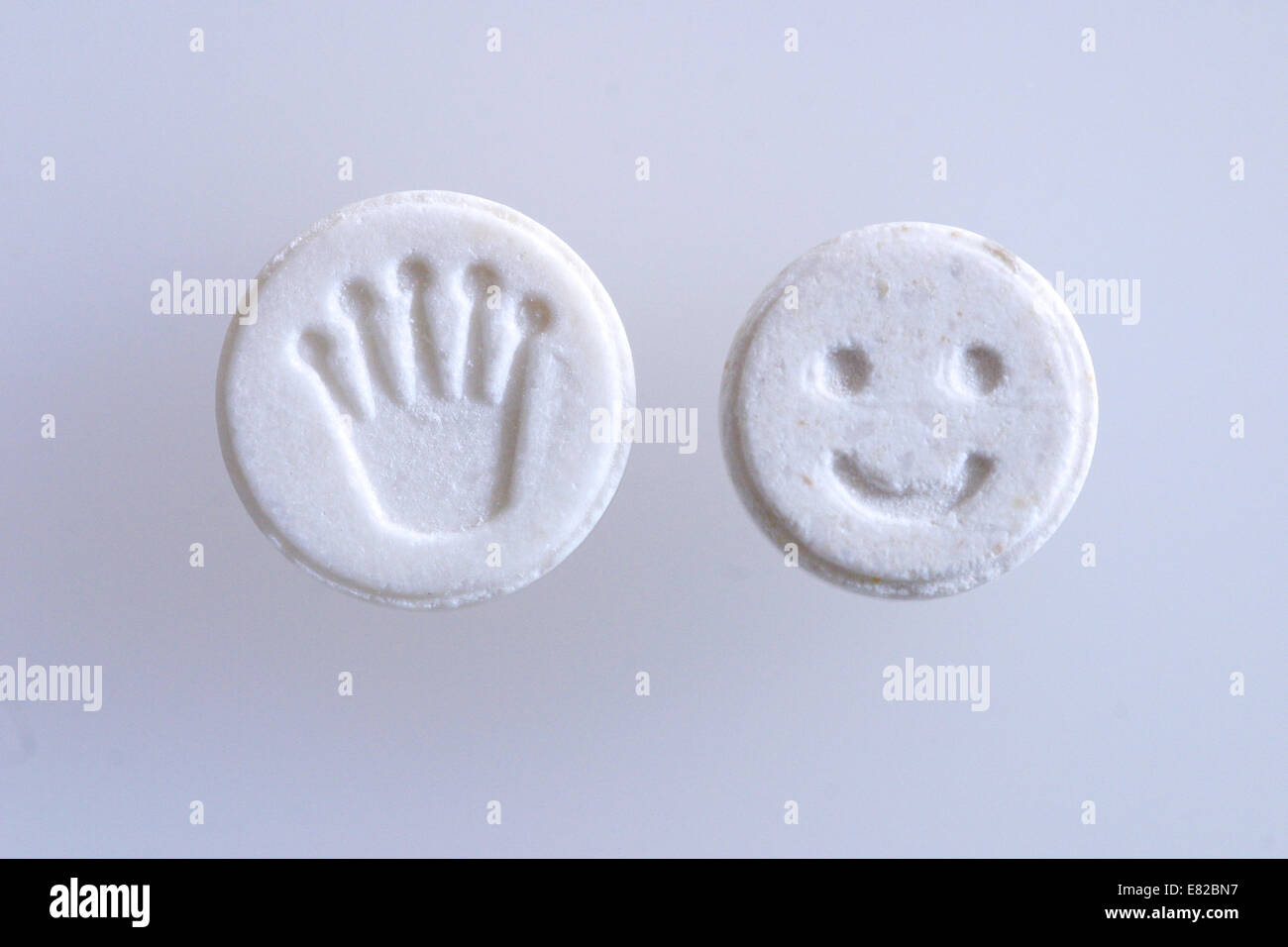 E Ecstasy pills or tablets close up studio shot ...