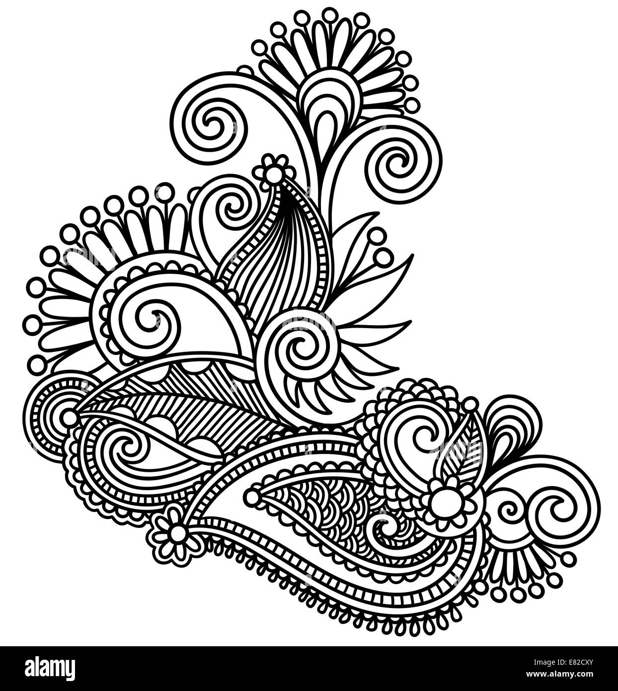 original hand draw line art ornate flower design Stock Photo Alamy