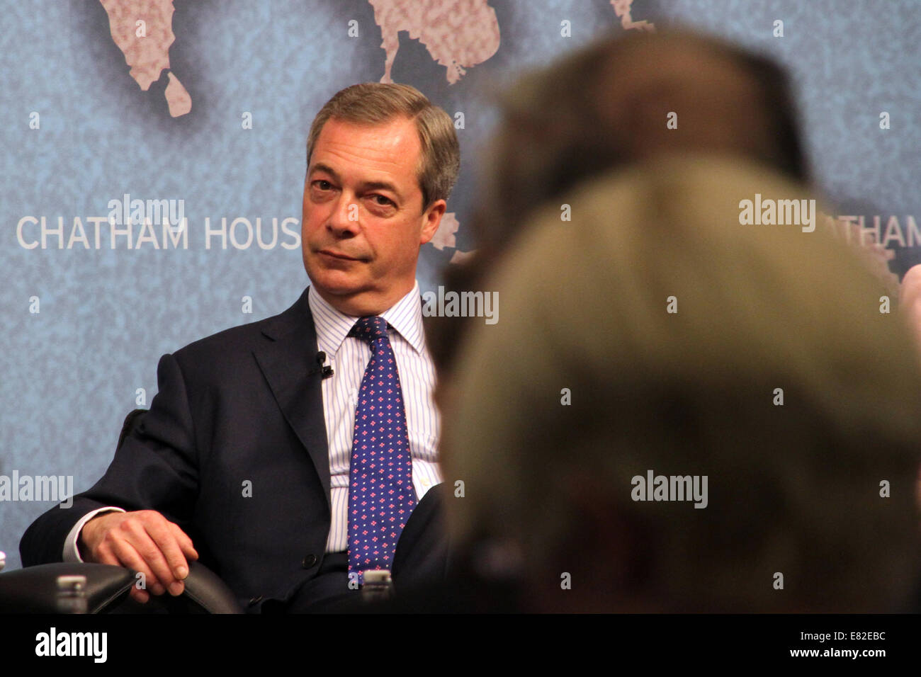 Nigel Farage, leader of the UK Independence Party, speaking at Chatham House in London on Monday 31 March 2014. Stock Photo
