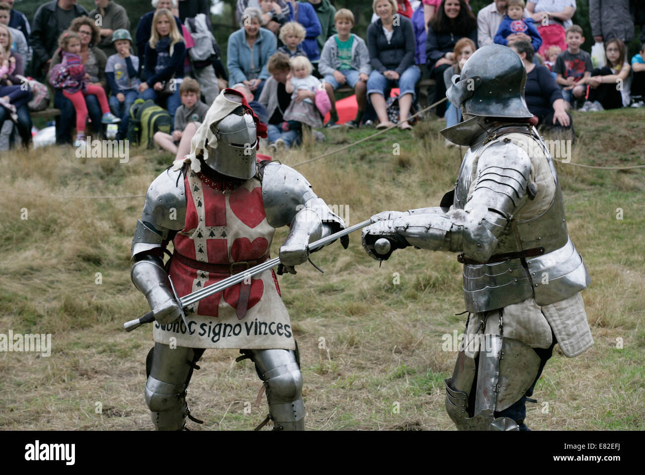 Medieval knights jousting Stock Photo