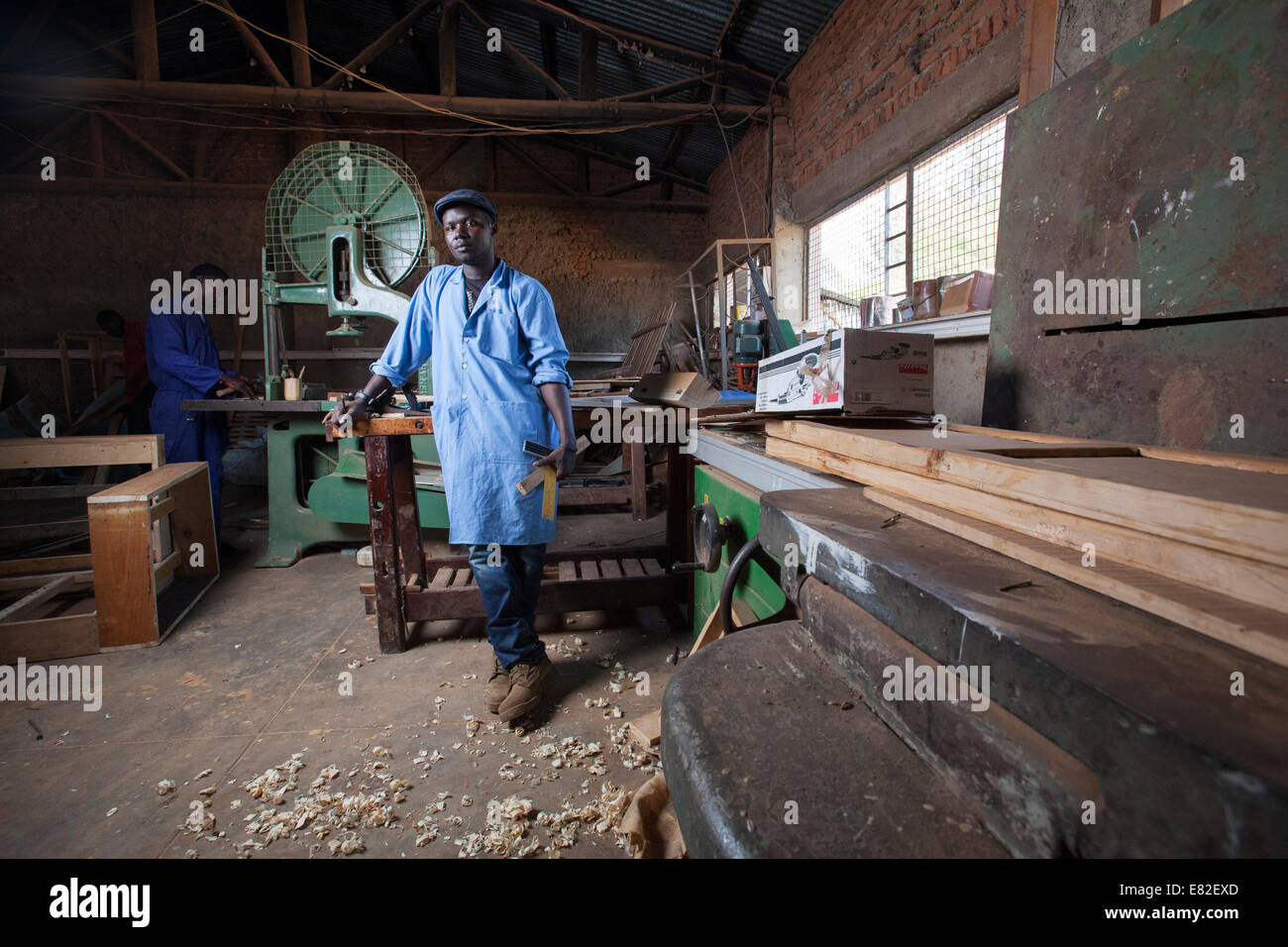 Rwandan carpenter in his workshop, Kigali, Rwanda. Stock Photo