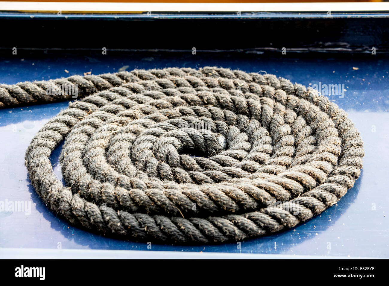 rope coil on narrowboat Stock Photo Alamy