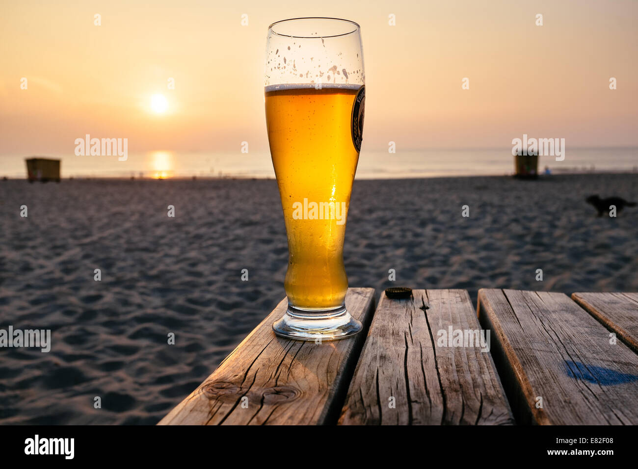beer and sunset Zandvoort, zhe Netherlands Stock Photo