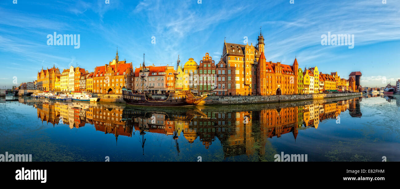 The riverside with the characteristic promenade of Gdansk, Poland. Stock Photo