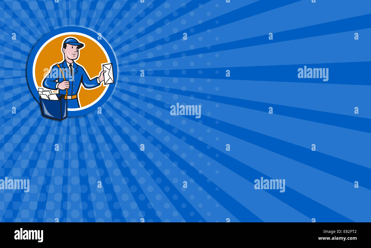 Business card showing illustration of a postman mailman delivery worker ...