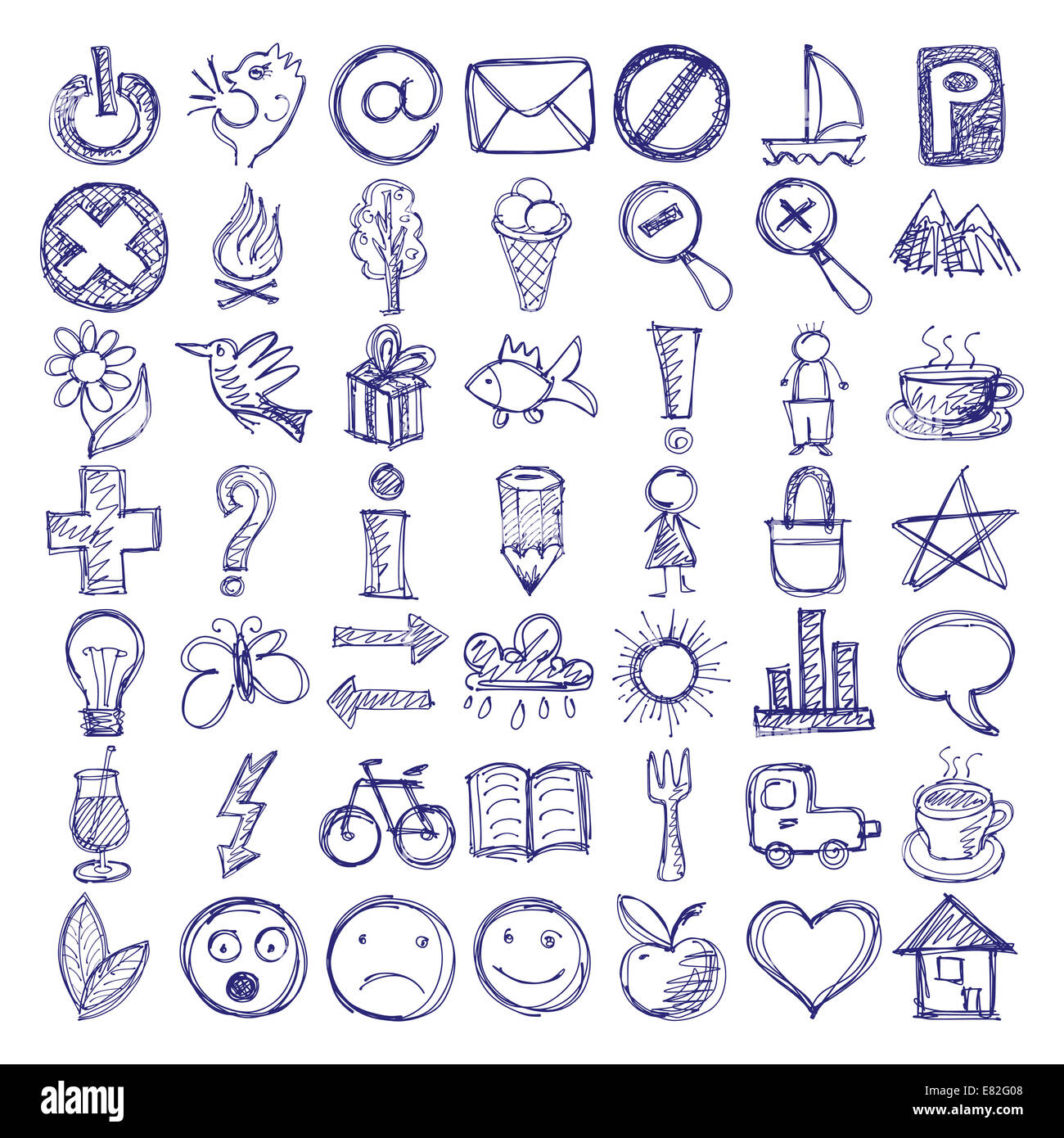 set of 49 hand draw web icon design elements Stock Photo - Alamy