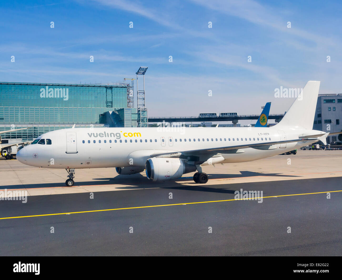 Germany, Hesse, Frankfurt, Airbus A319 of Spanish Airline Vueling at airport Stock Photo