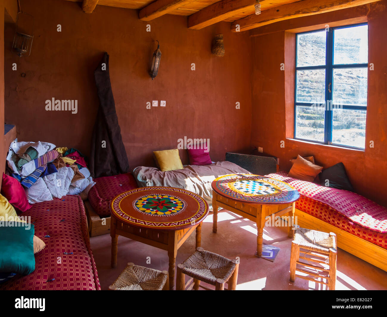 Morocco, Marrakesh-Tensift-El Haouz, Loam house, Room, interior view Stock Photo