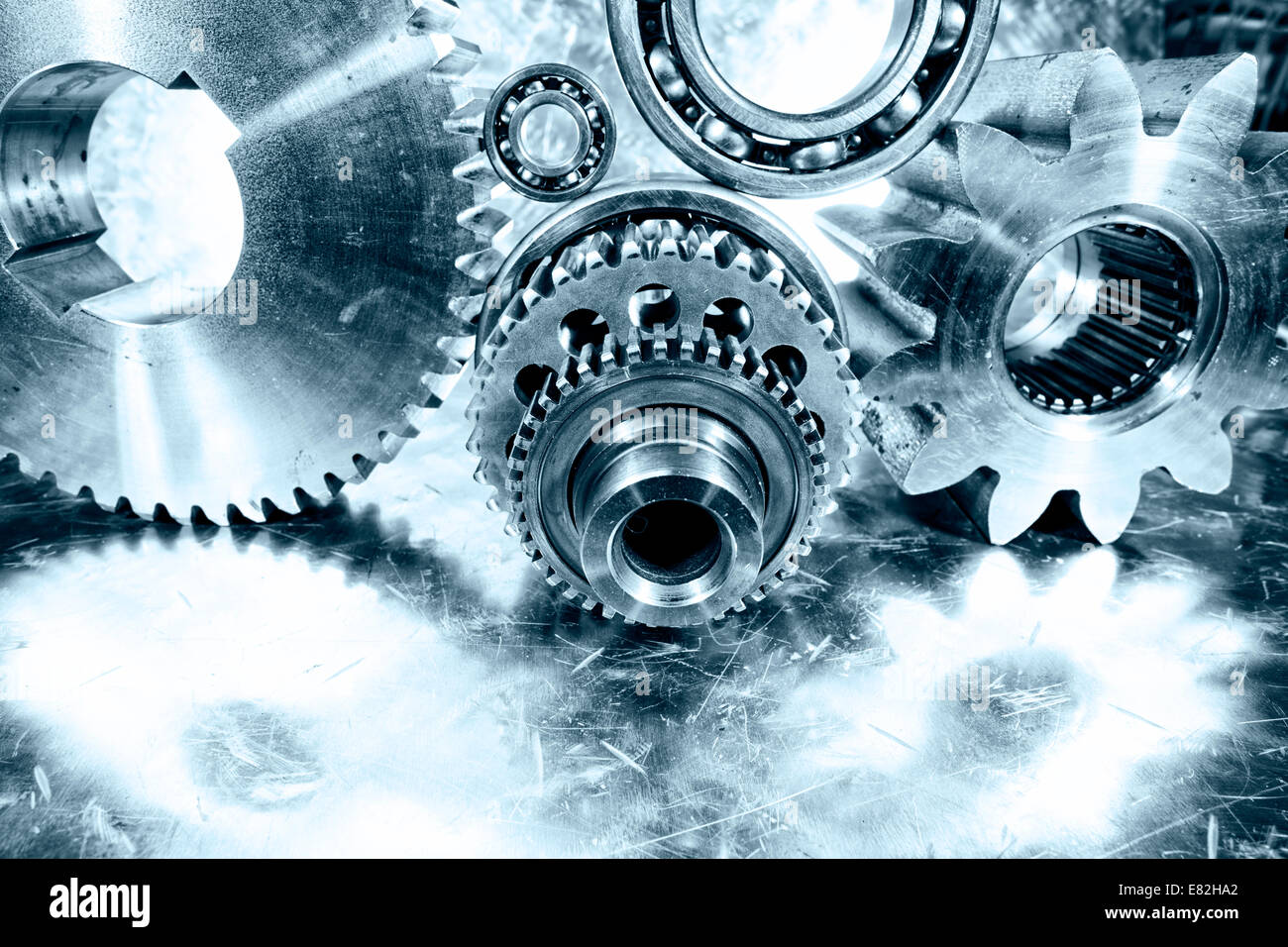 cogwheels and bearings, titanium and steel Stock Photo