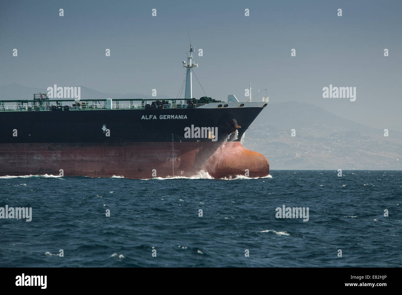 Spain, Andalusia, Tarifa, Oil tanker Stock Photo