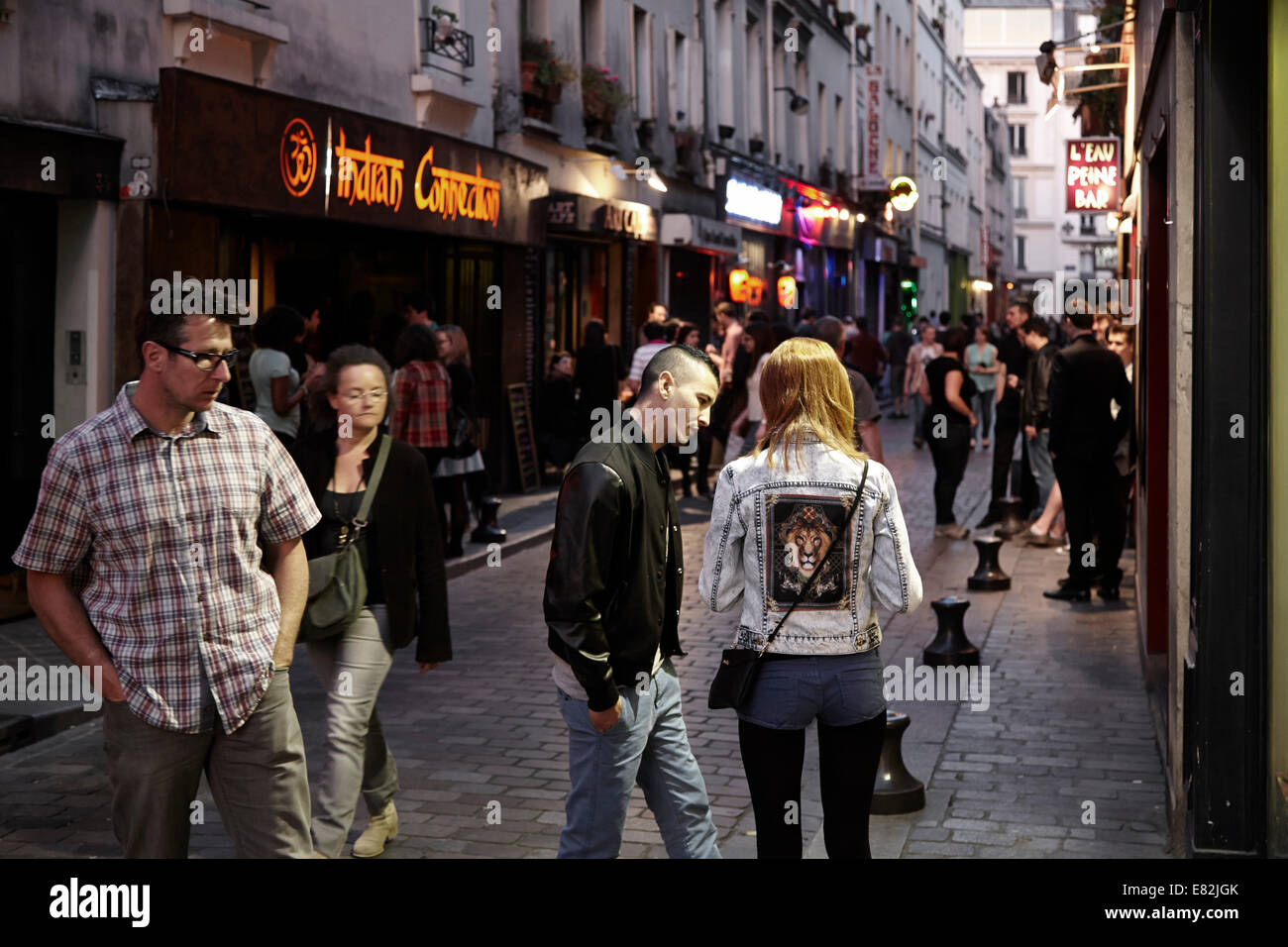 Trendy street of bars Bastille area of Paris Stock Photo